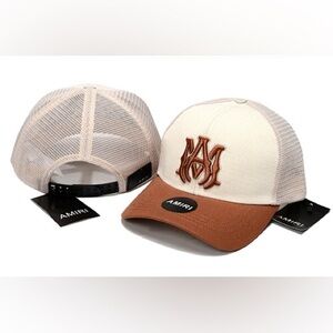 AMIRI Cream and Brown Logo Cap